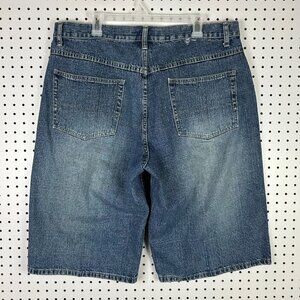 Vibes Baggy Jean Shorts 38 Jorts Wide Leg Skate Y2K Grunge Cyber Punk 90s Blue